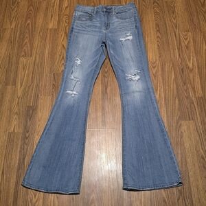 American Eagle Hi Rise Artist Jeans 6R Distressed Flare Stretch Blue Denim E70